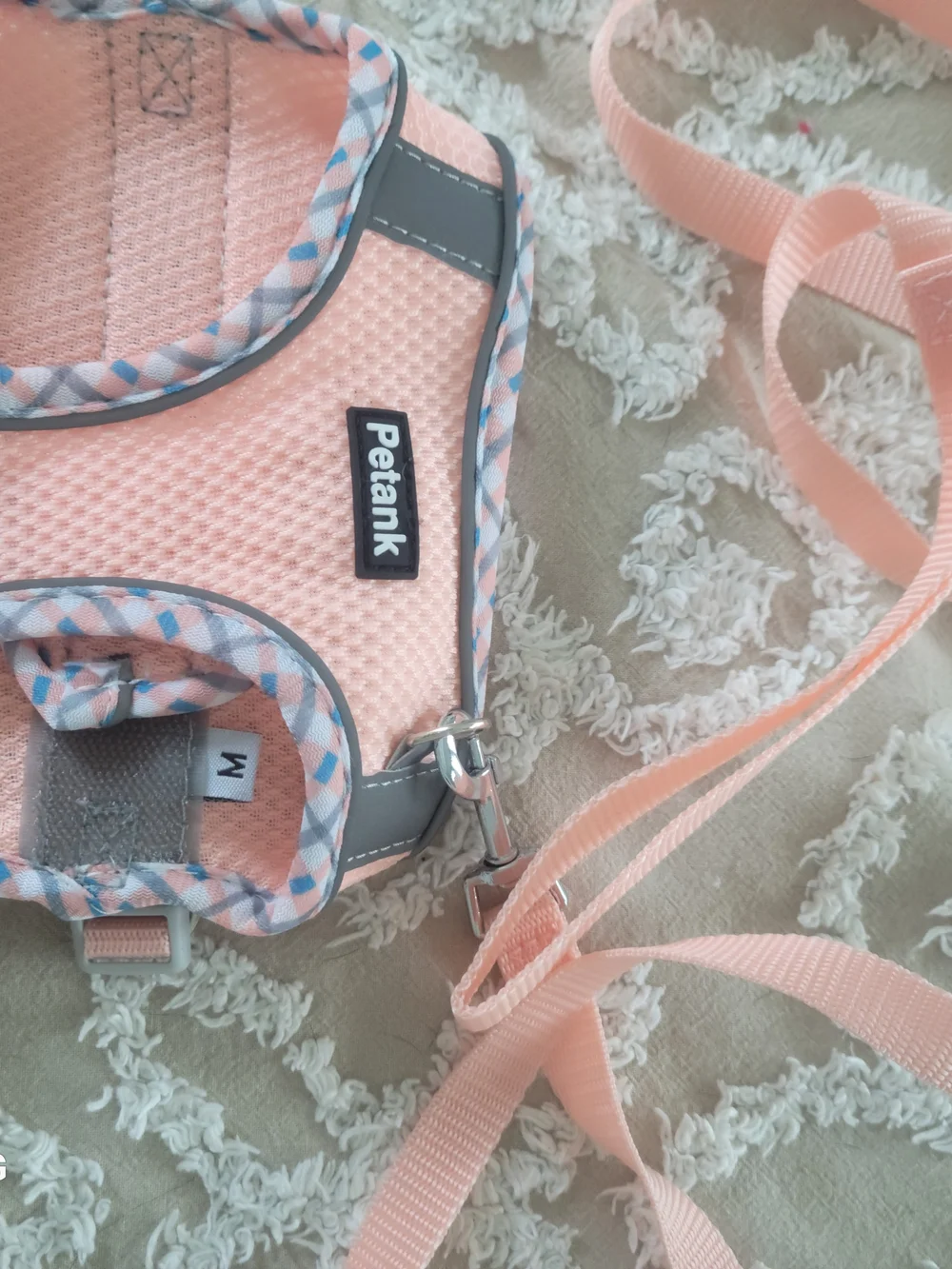 Peach Pink Pet Harness with Geometric Trim